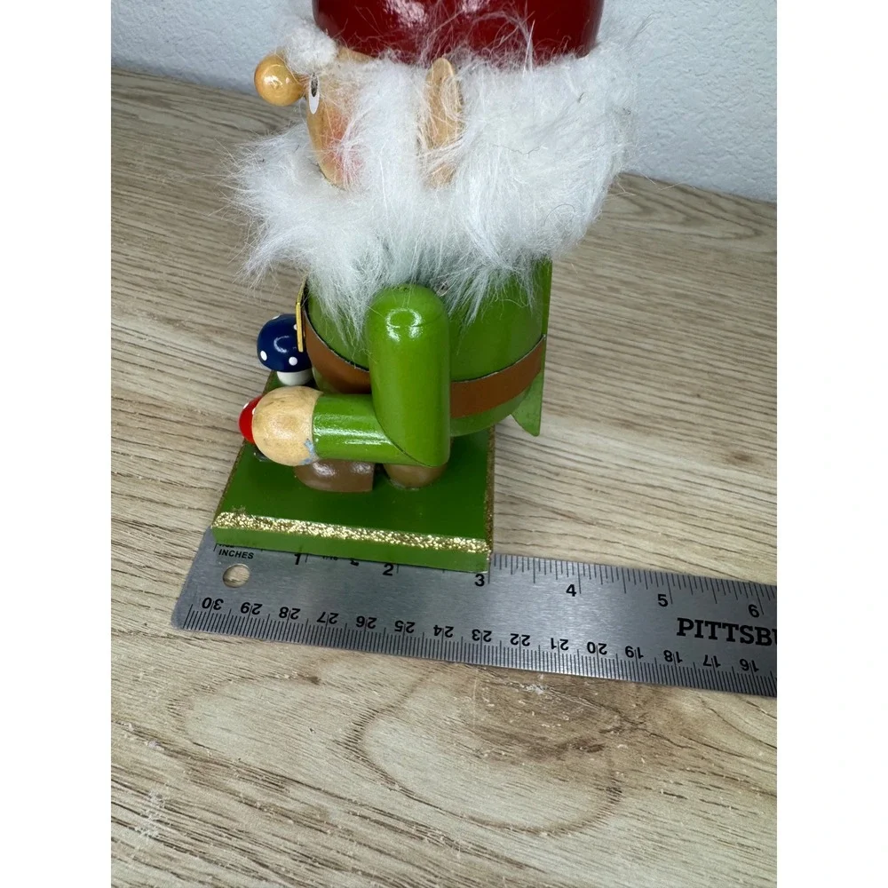 Hobby Lobby Gnome Nutcracker Wooden Christmas Decor Red Green Mushroom 7.5 Inch